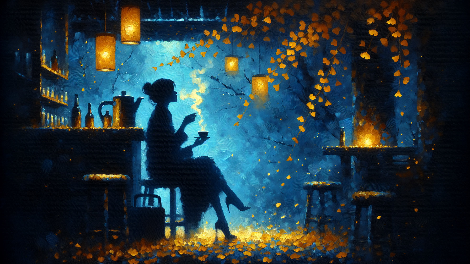 Serene Interior Scene with Warm Lantern Light