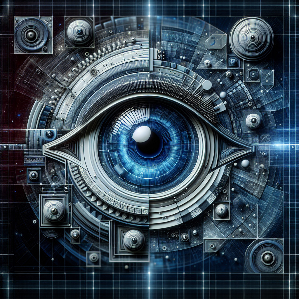 Stylized Eye Surrounded by Circuitry and Patterns