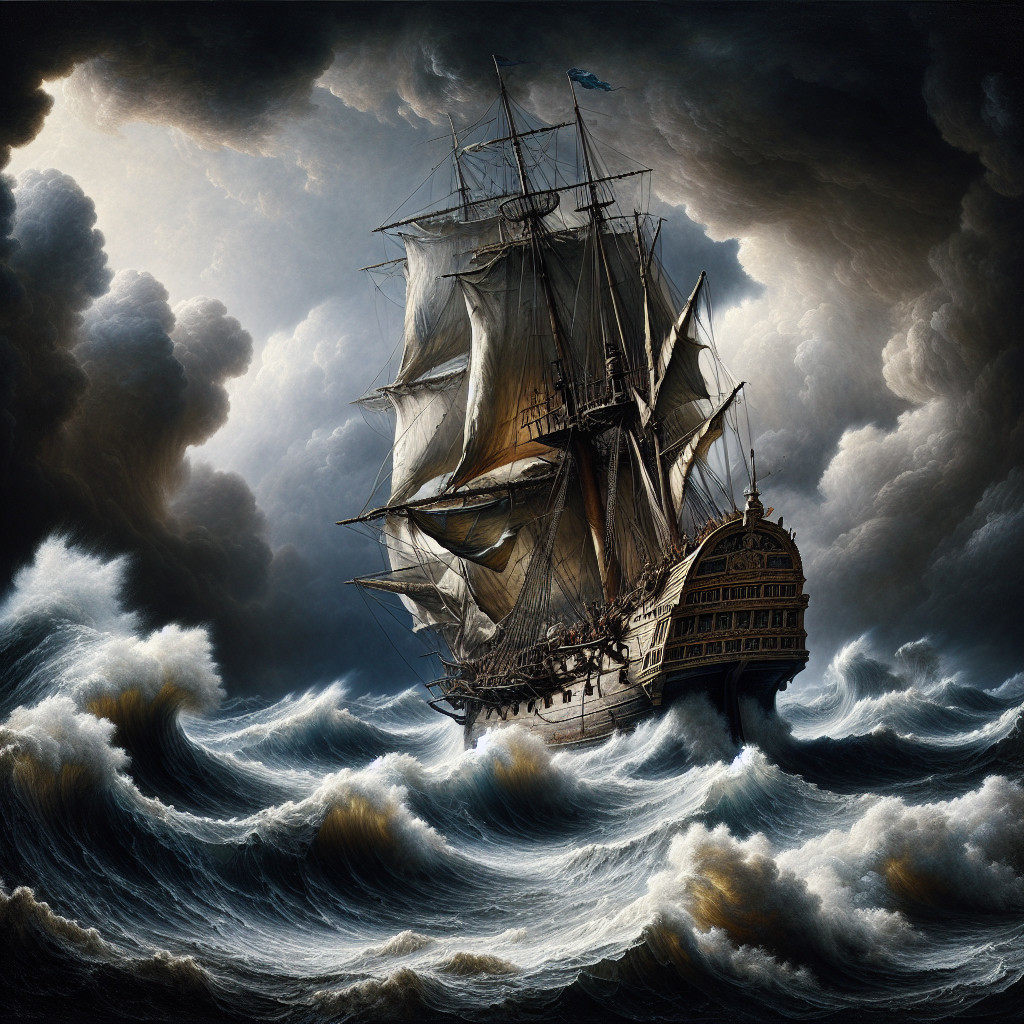 Majestic Sailing Ship in Stormy Ocean Waters