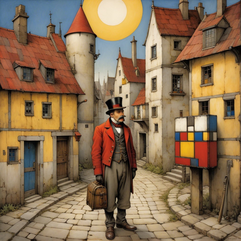 Dapper Man in Red Coat on Cobblestone Street