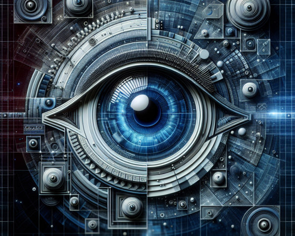 Stylized Eye Surrounded by Circuitry and Patterns