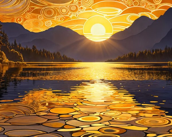 Serene Sunset Landscape with Mountains and Reflections