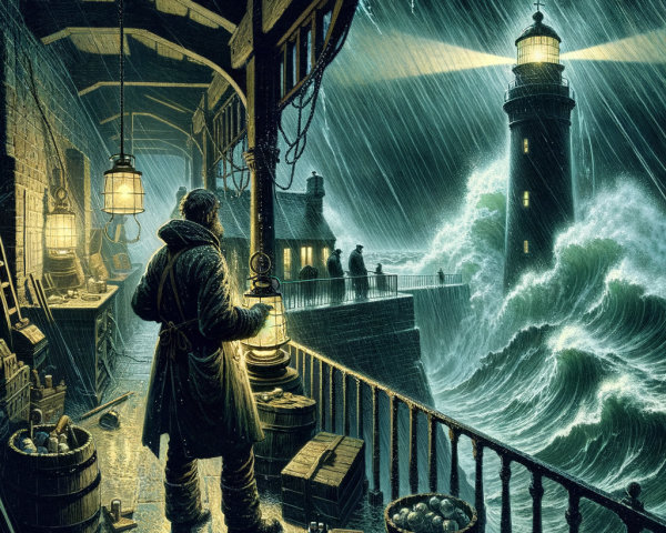 Stormy Coastal Scene with Figure and Lantern