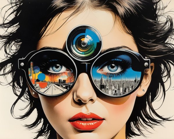 Close-Up of a Woman's Face with Bold Makeup and Sunglasses