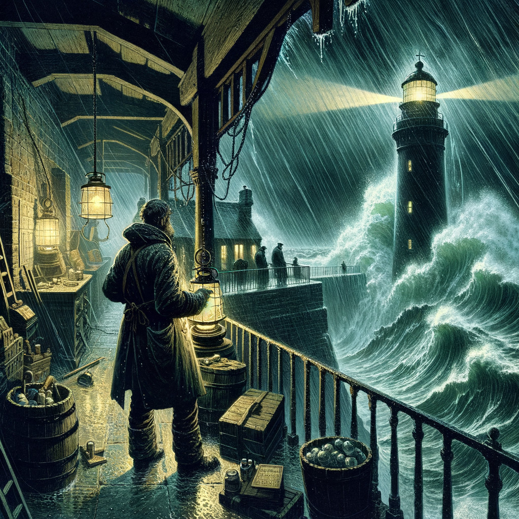 Stormy Coastal Scene with Figure and Lantern
