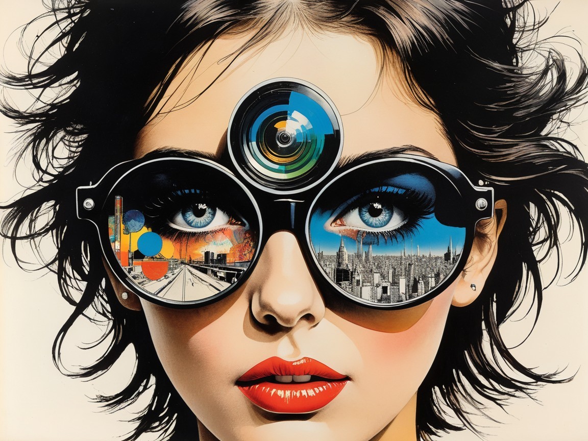 Close-Up of a Woman's Face with Bold Makeup and Sunglasses