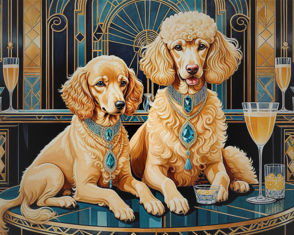 Elegant Dogs with Jewelry on Lavish Tabletop