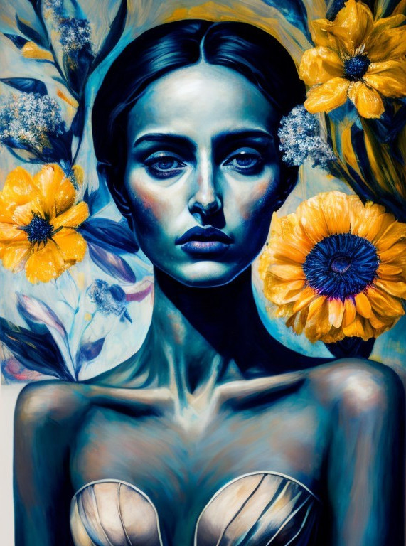 Portrait of a Woman Surrounded by Sunflowers