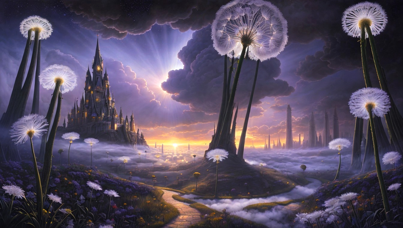Mystical Landscape with Dandelions and Castle
