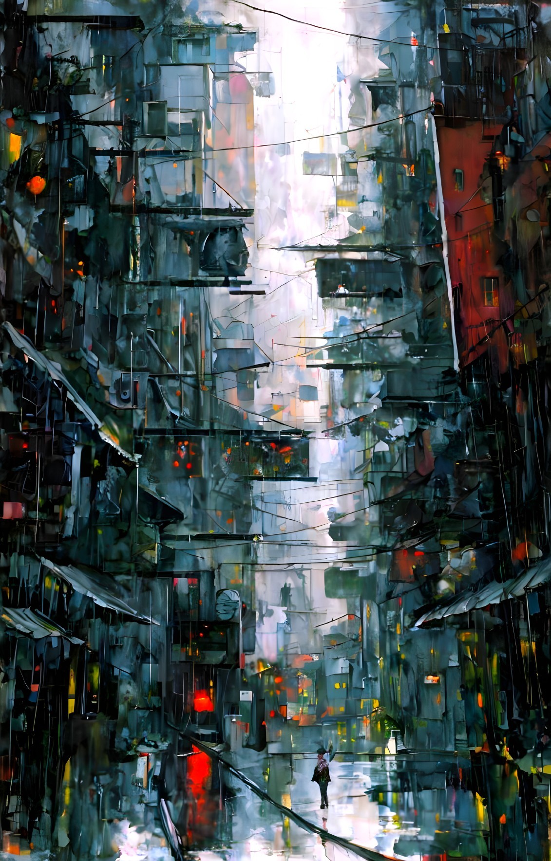 Urban Alleyway Scene in Mist and Rain