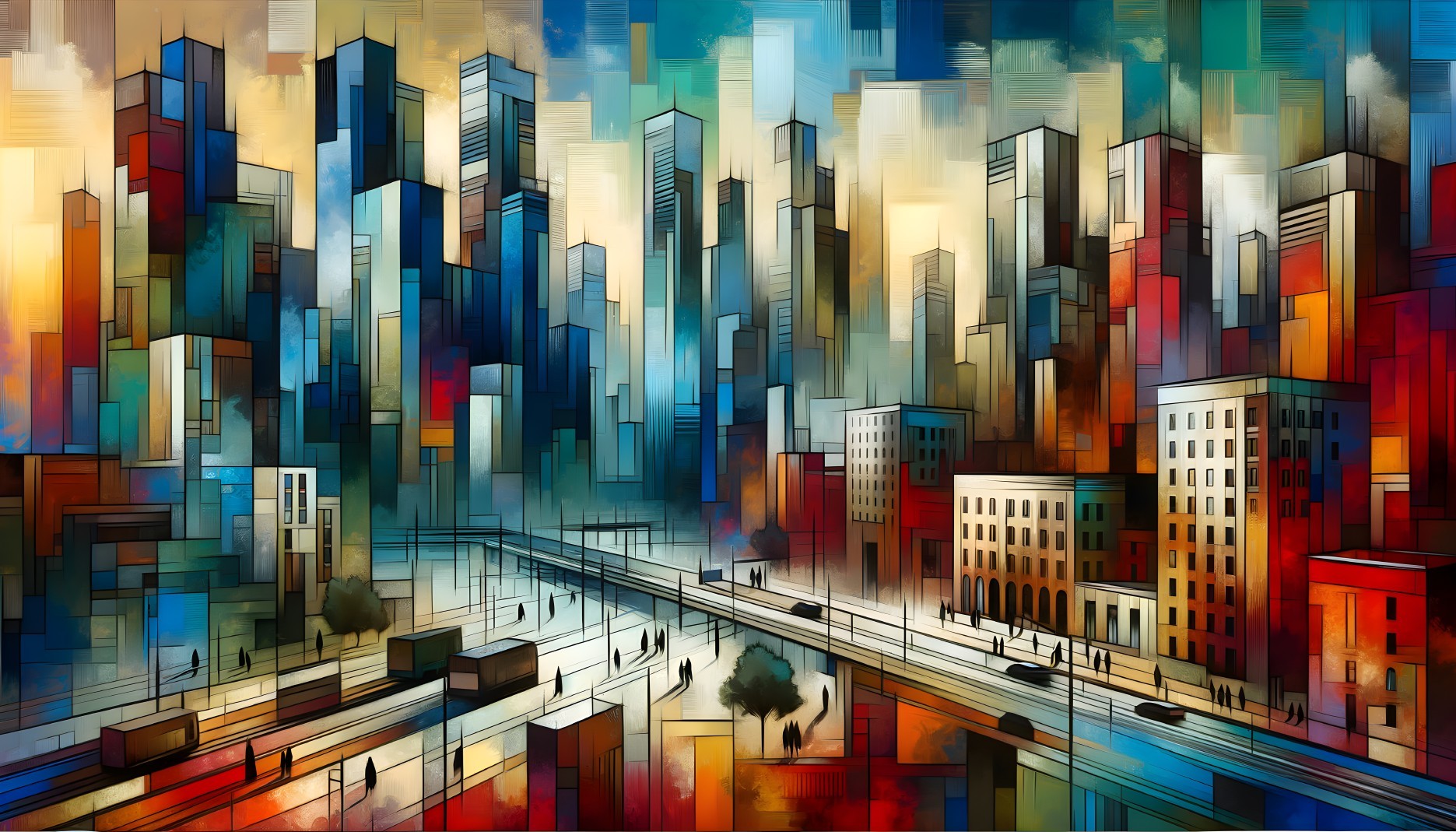 Abstract Cityscape with Skyscrapers and Urban Activity
