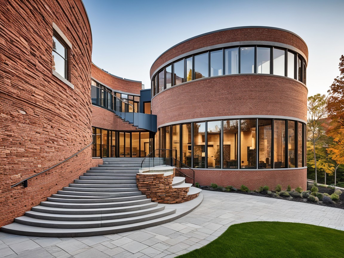 Contemporary Building with Curved and Angular Design