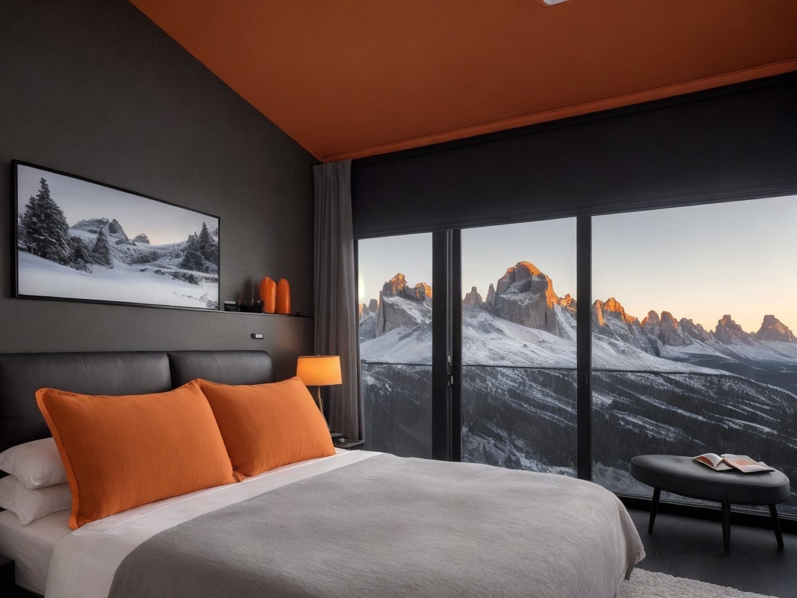 Cozy Bedroom with Mountain Views and Modern Design