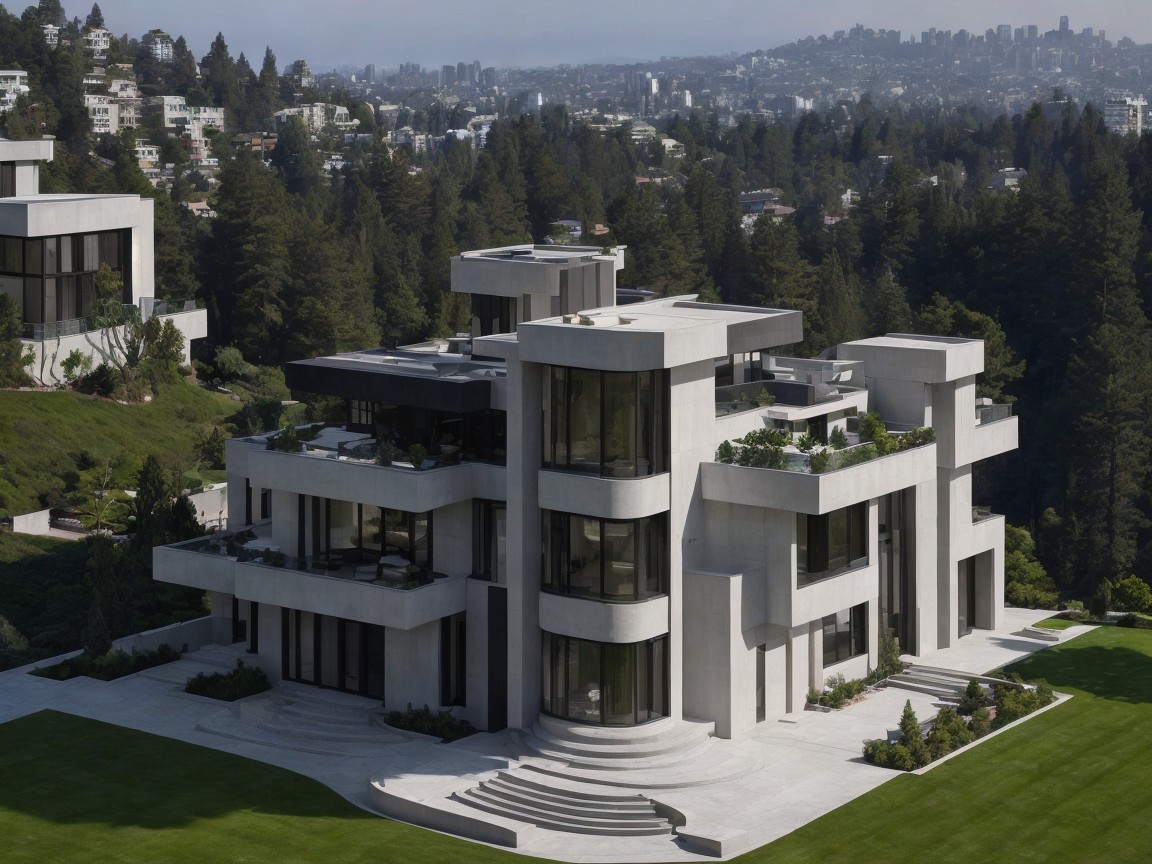Modern Mansion with Glass Facades and City Views