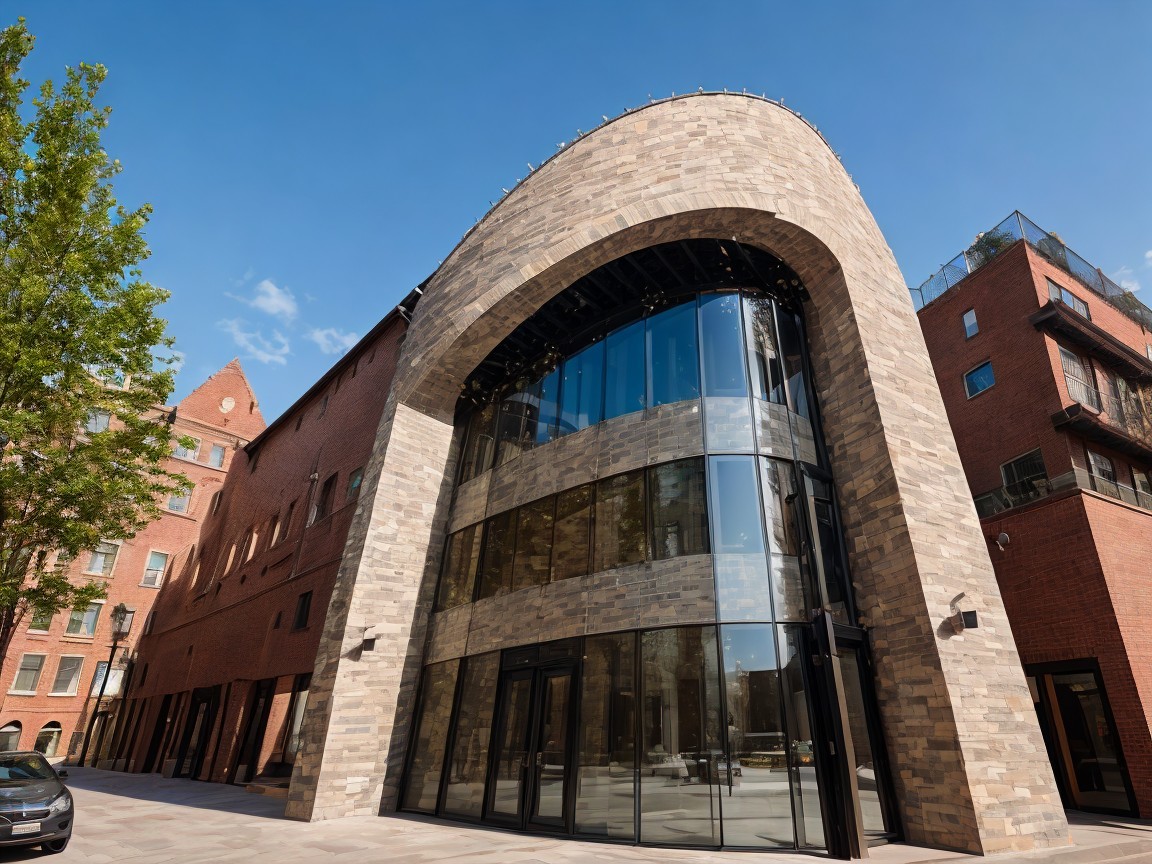 Modern Building with Curved Facade and Glass Windows