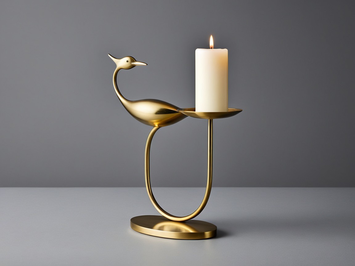 Modern Brass Candle Holder with Bird Silhouette Design