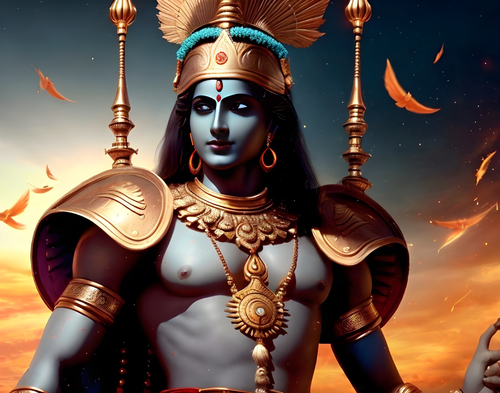 Majestic Representation of Lord Rama with Sunset Backdrop