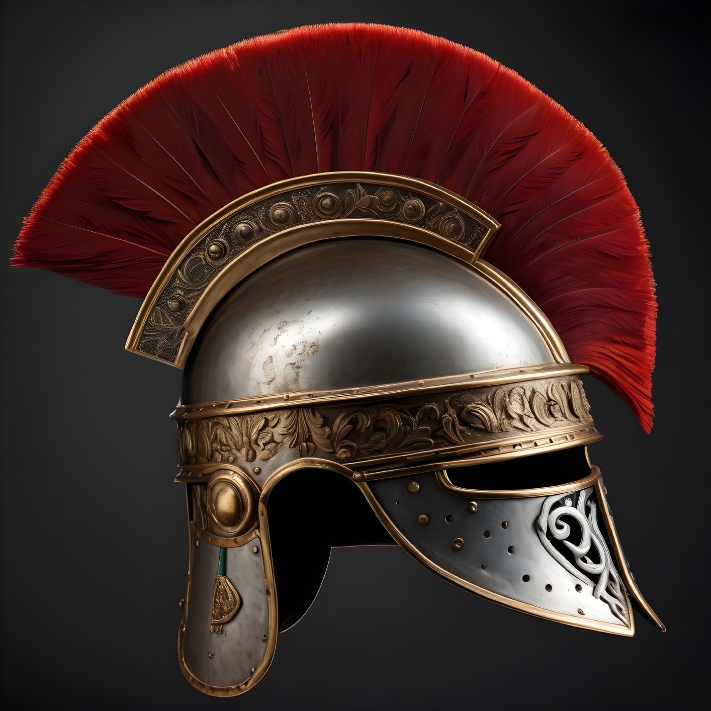 Detailed Roman Gladiator Helmet with Feathered Crest