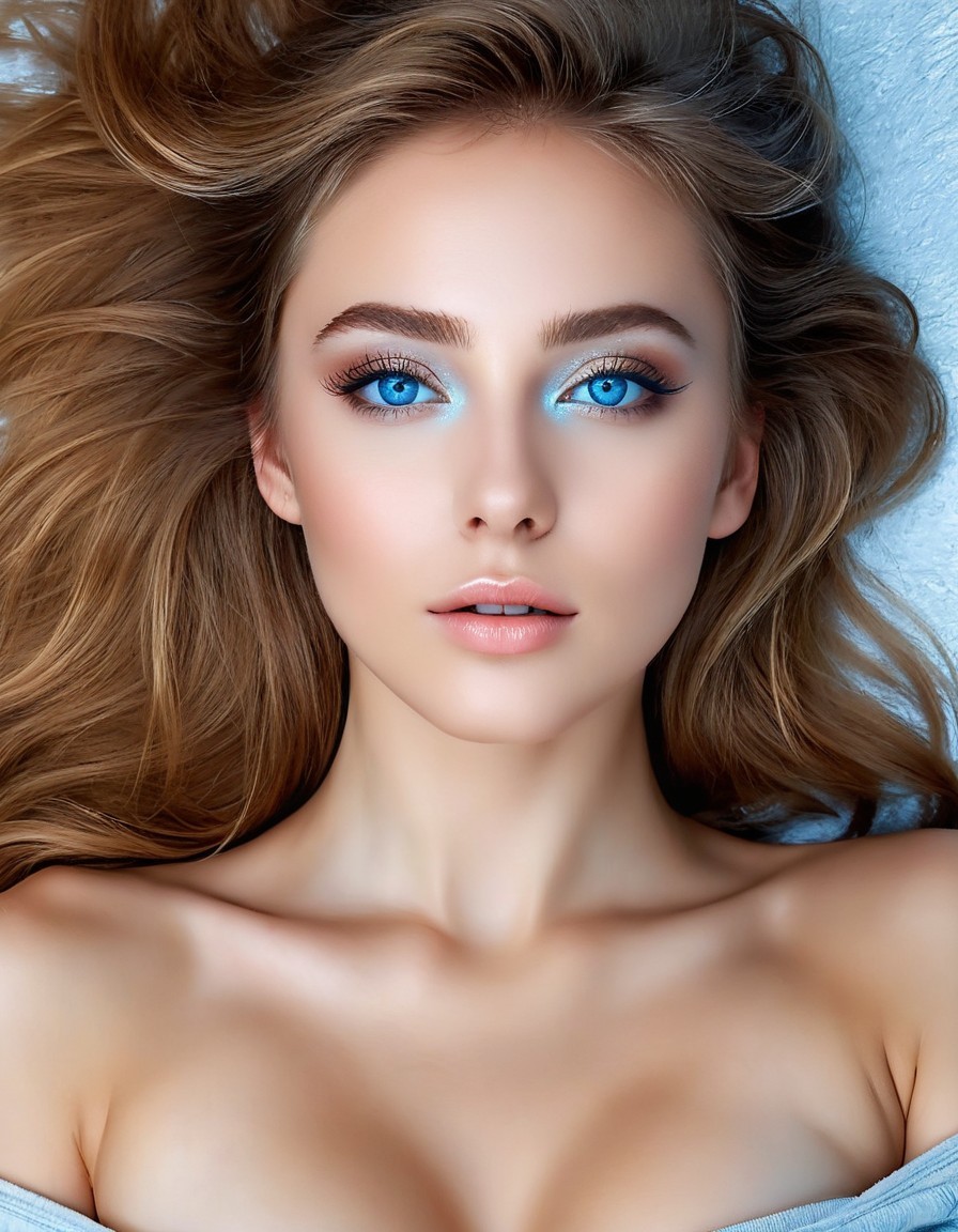 Close-Up of a Young Woman with Blonde Hair and Blue Eyes