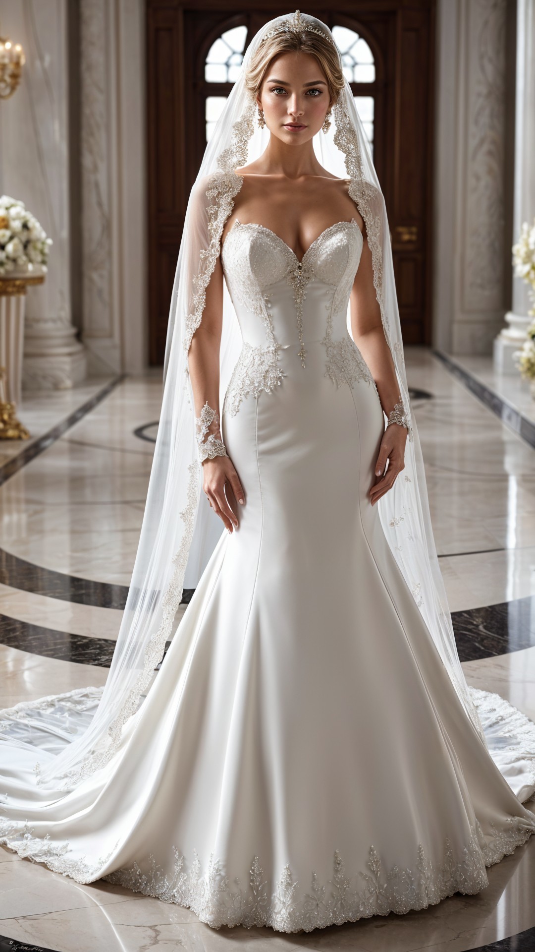 Elegant Bride in Intricate Beaded Wedding Gown