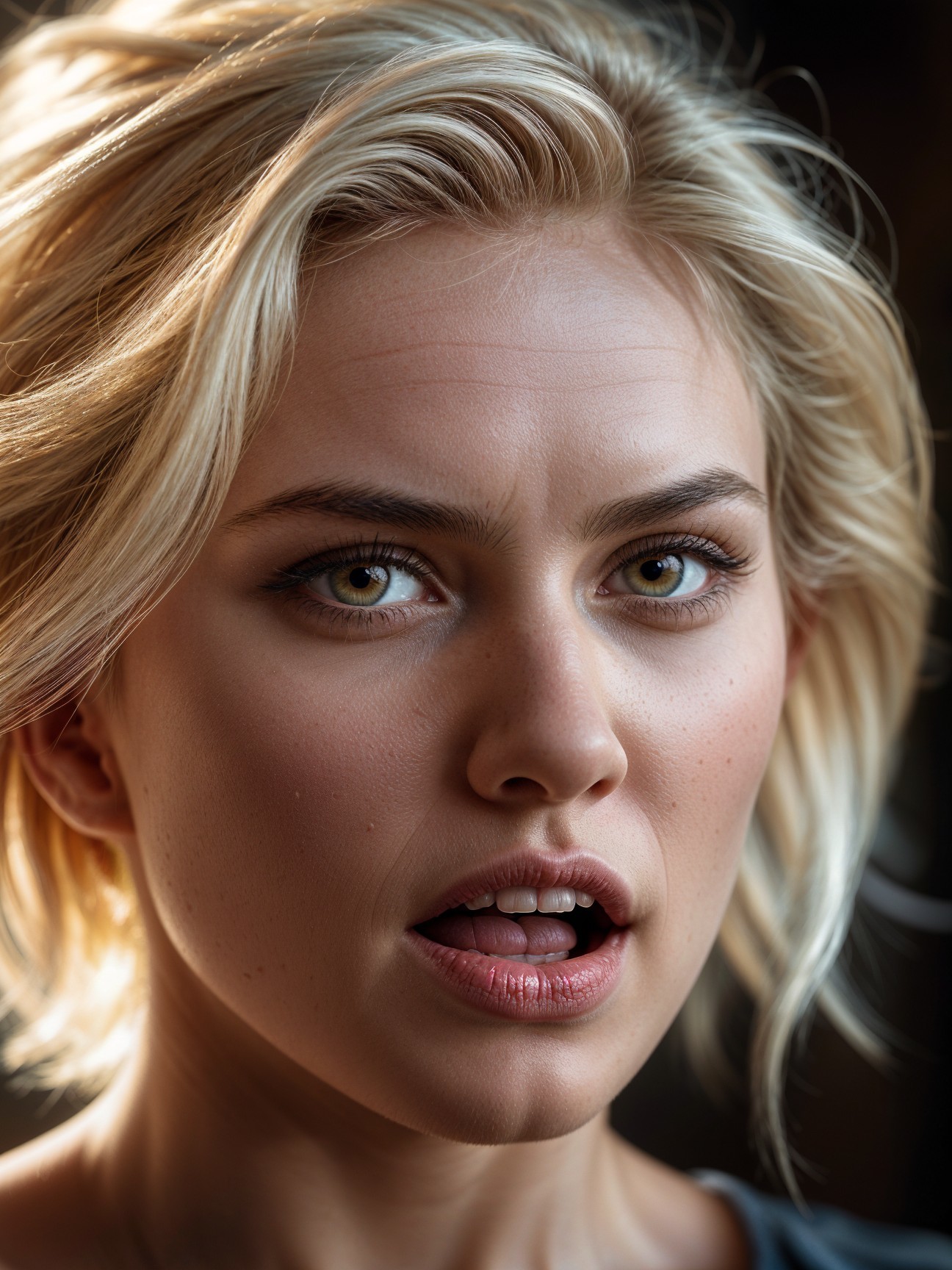Close-up portrait of a young woman with blonde hair