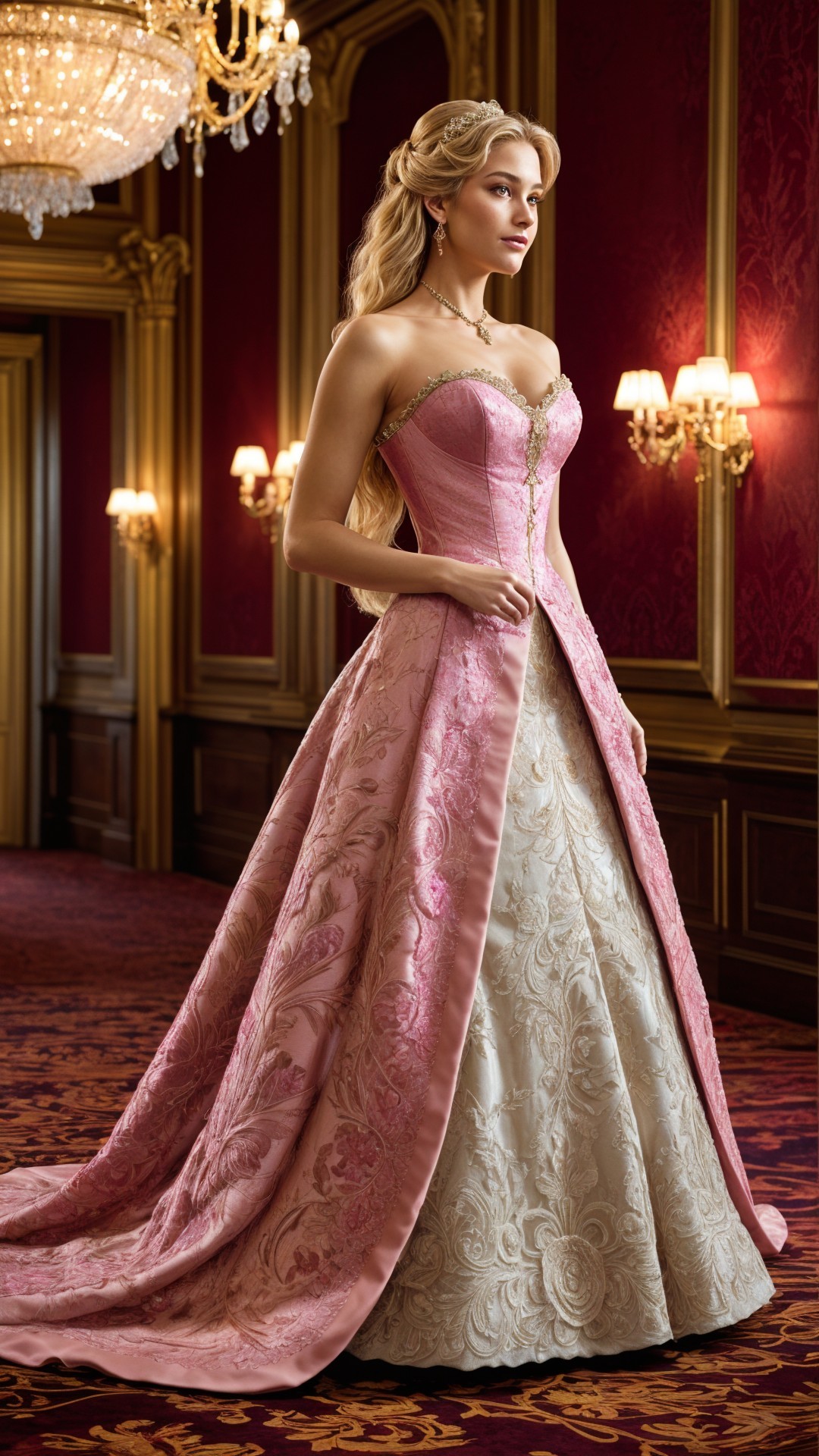 Elegant Figure in Luxurious Ballroom with Gown