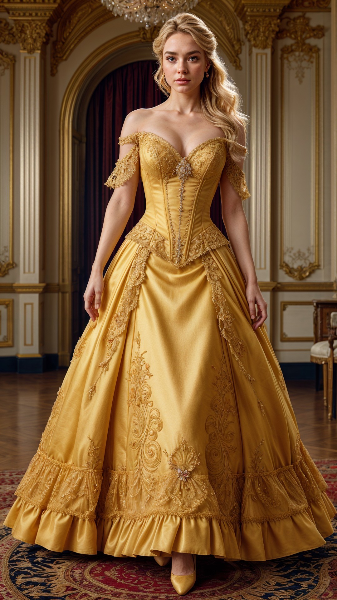 Elegant Woman in Yellow Gown with Luxurious Setting