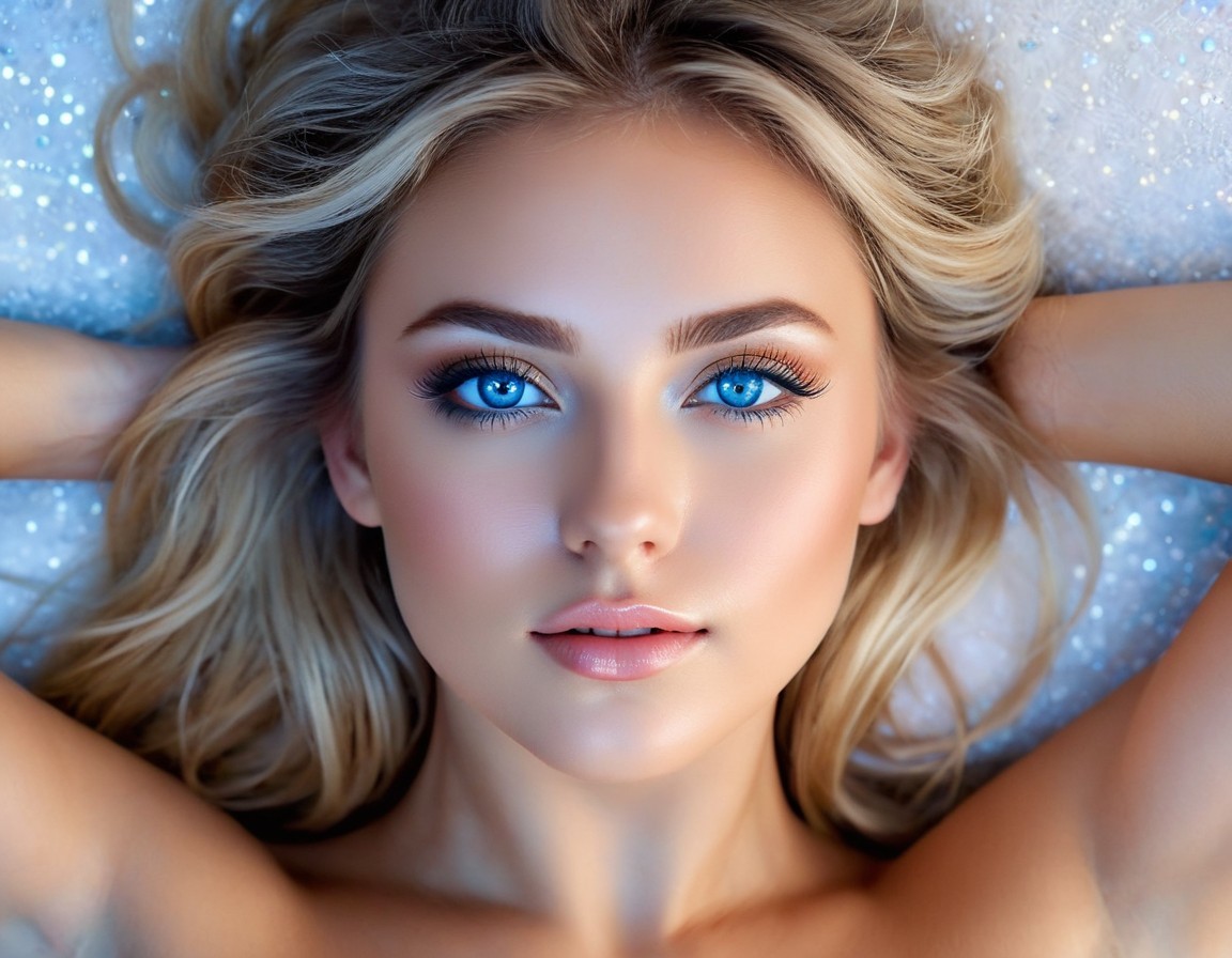 Close-up Portrait of a Young Woman with Blue Eyes