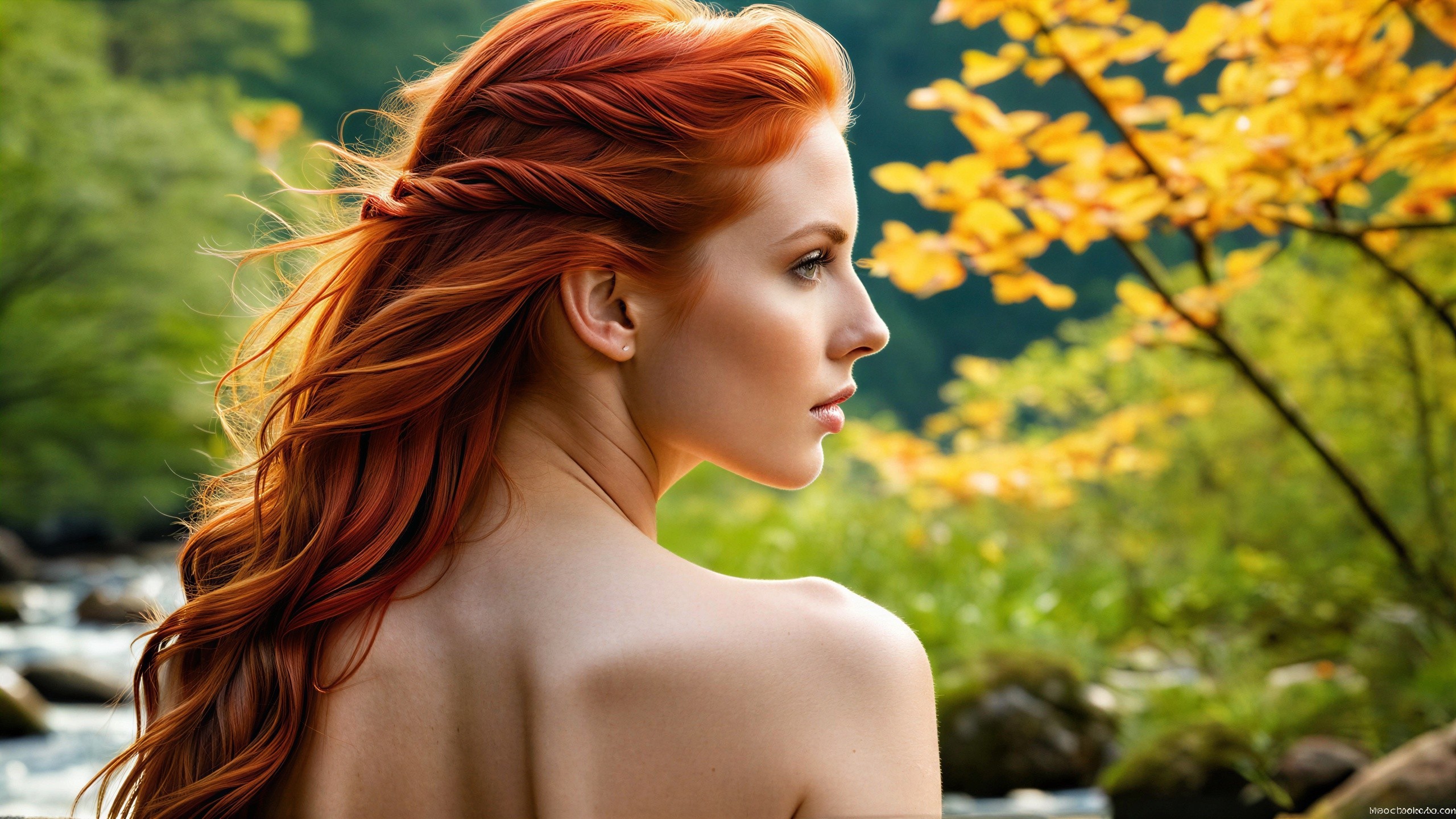 Profile of a Woman with Red Hair in Natural Setting