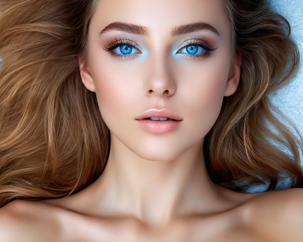 Close-Up of a Young Woman with Blonde Hair and Blue Eyes
