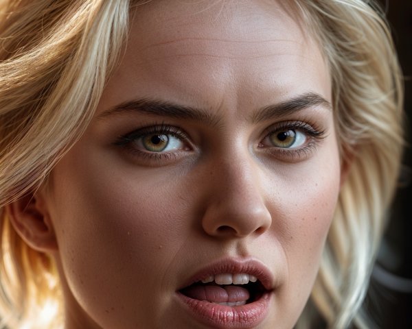 Close-up portrait of a young woman with blonde hair