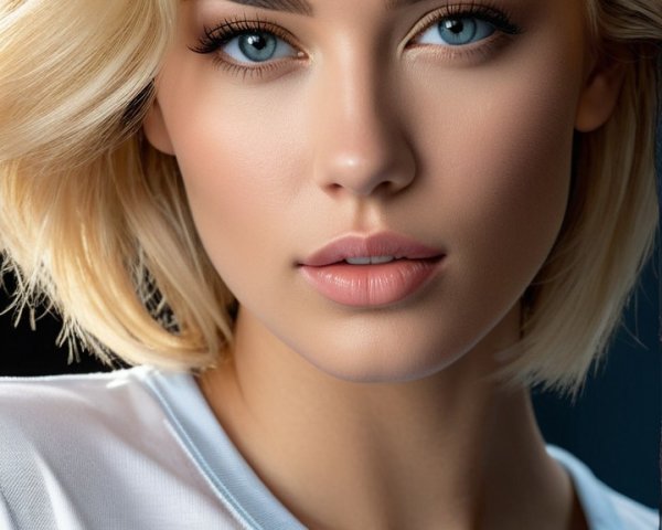 Close-Up Portrait of a Young Woman with Blue Eyes