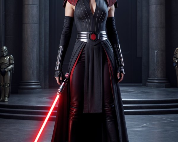 Powerful Figure with Red Lightsaber in Dark Setting