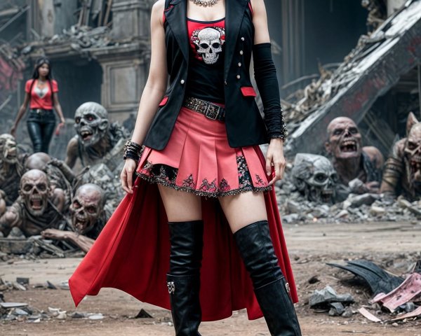 Confident Figure in Post-Apocalyptic Zombie Scene
