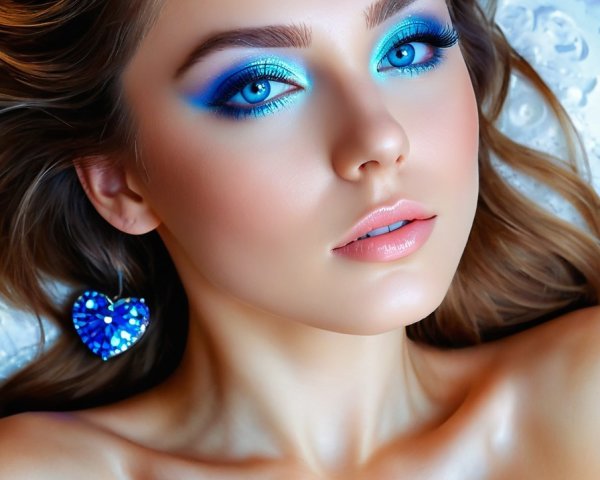 Close-up Portrait of a Young Woman with Blue Eyes