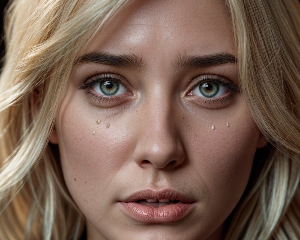 Close-up portrait of a young woman with tears