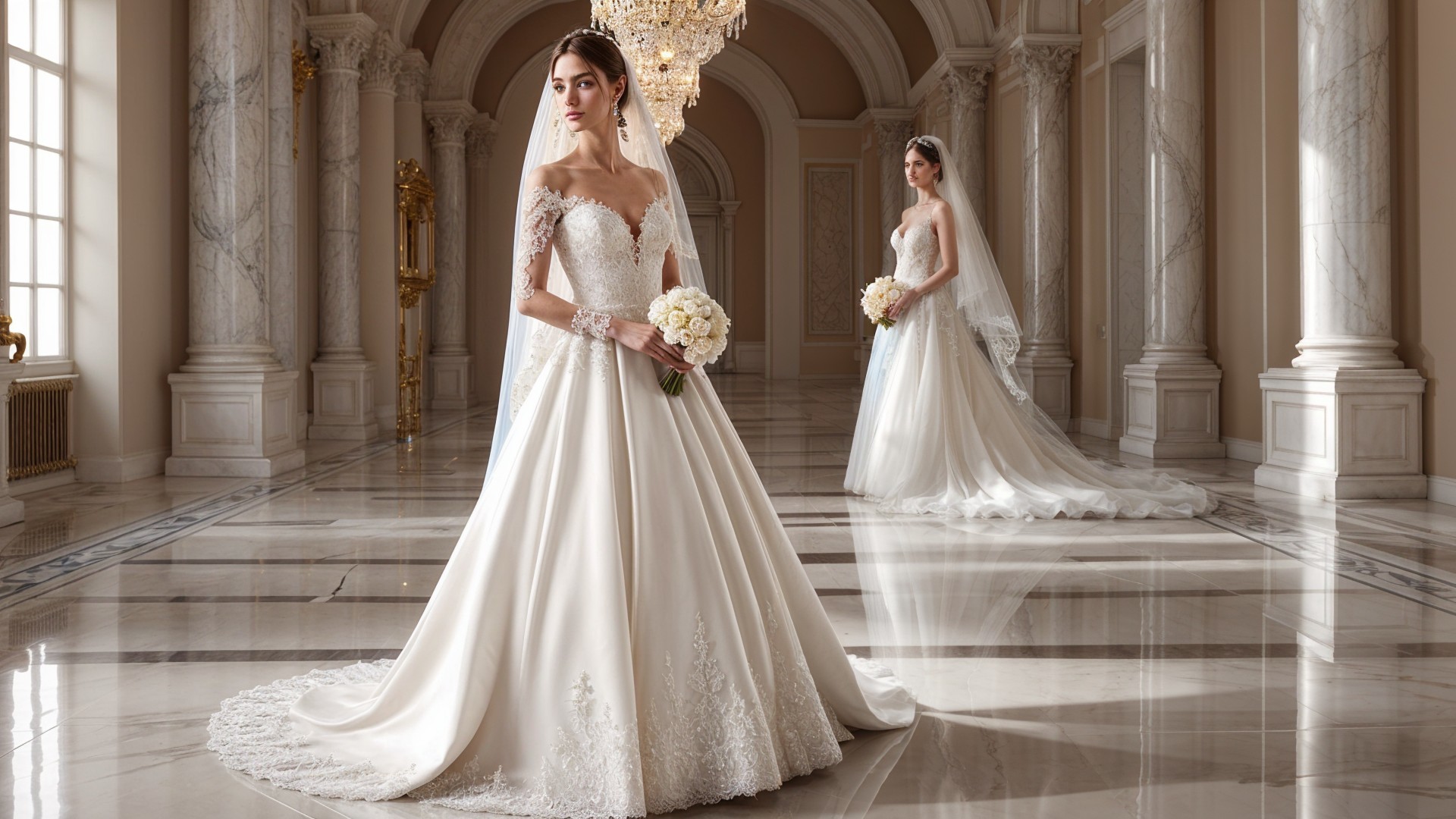 Elegant Brides in Lavish Interior with Stunning Gowns