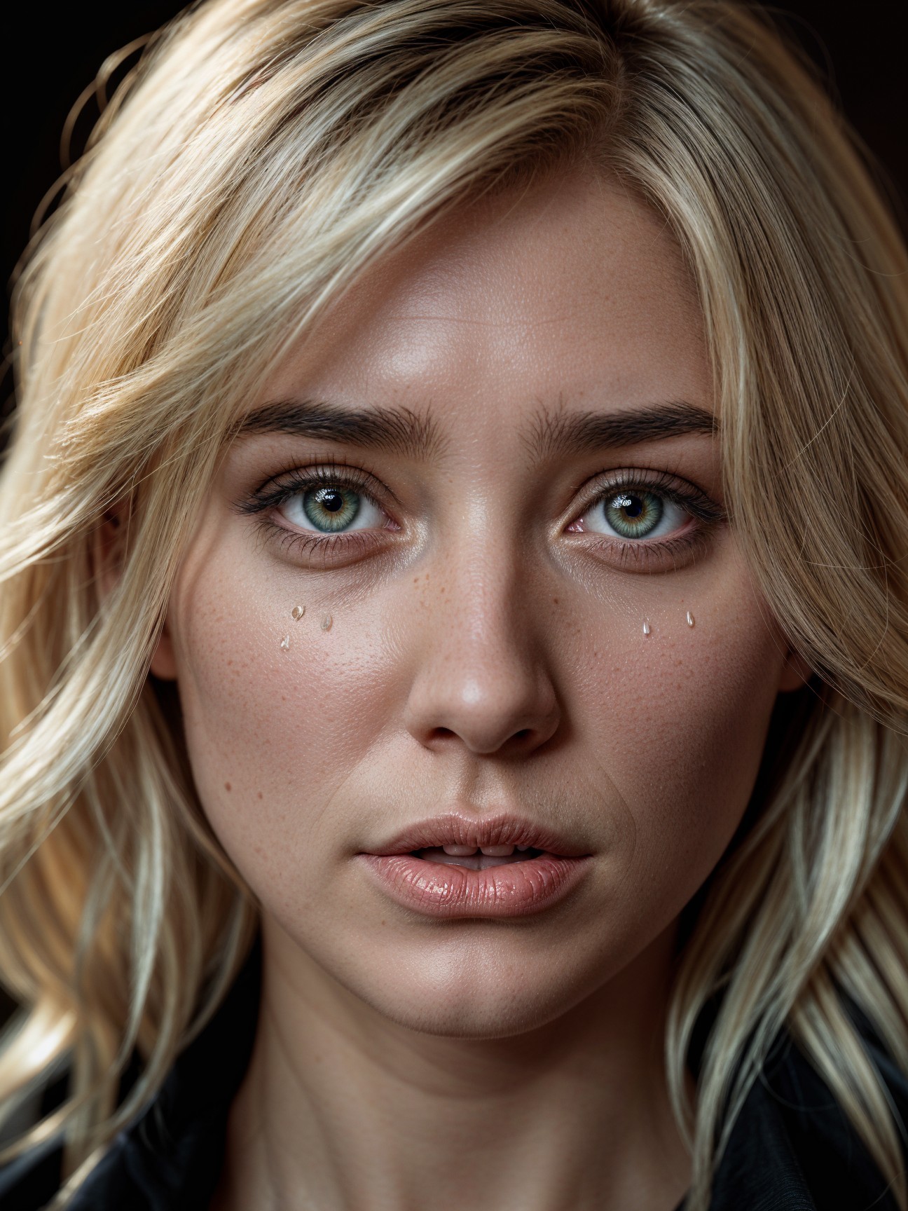 Close-up portrait of a young woman with tears
