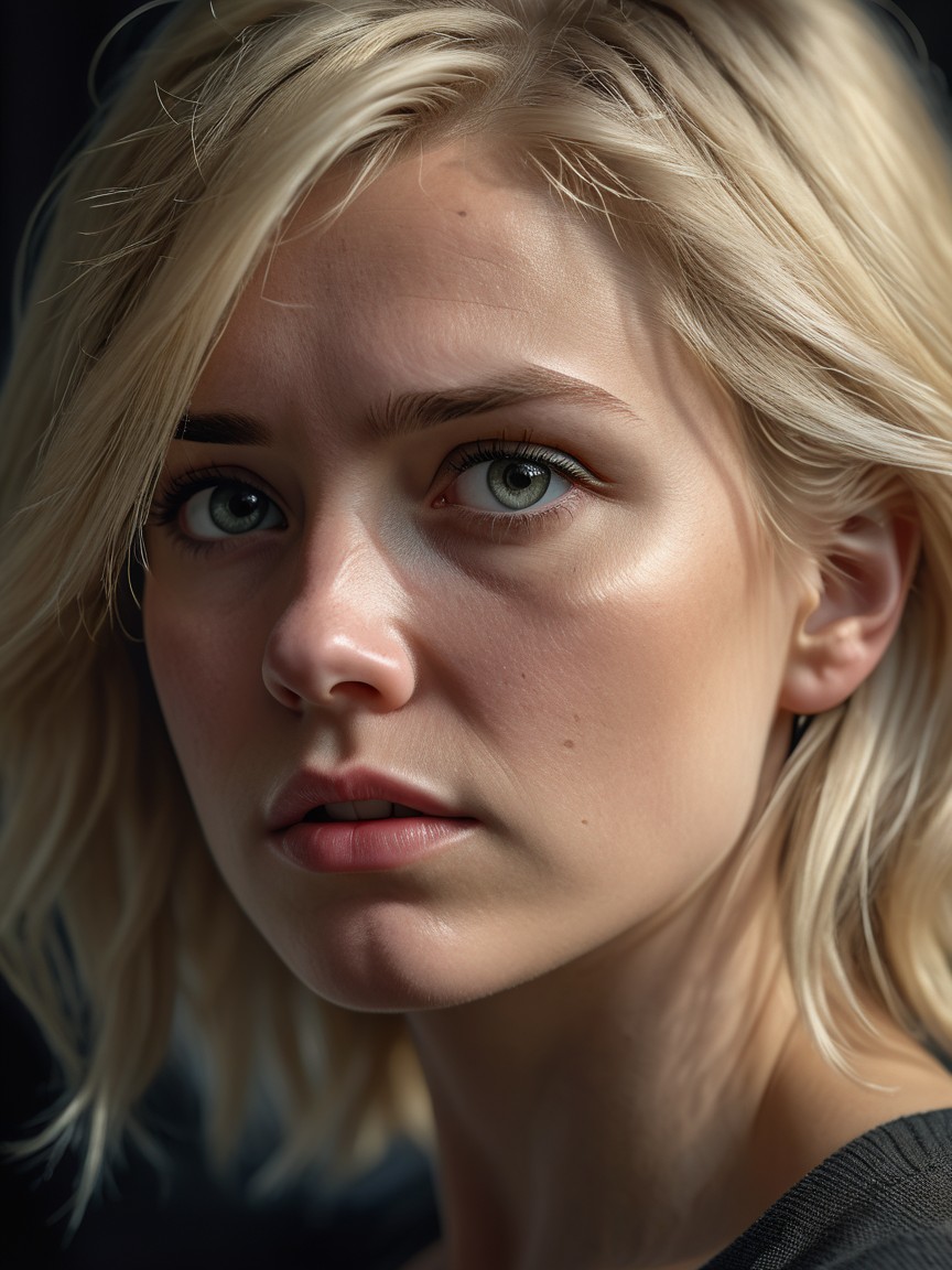 Close-Up Portrait of a Young Woman with Green Eyes