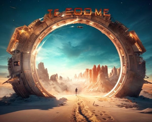 Person in front of a glowing circular portal in misty landscape