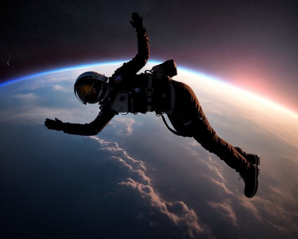 Astronaut Floating in Space with Earth's Horizon Glow