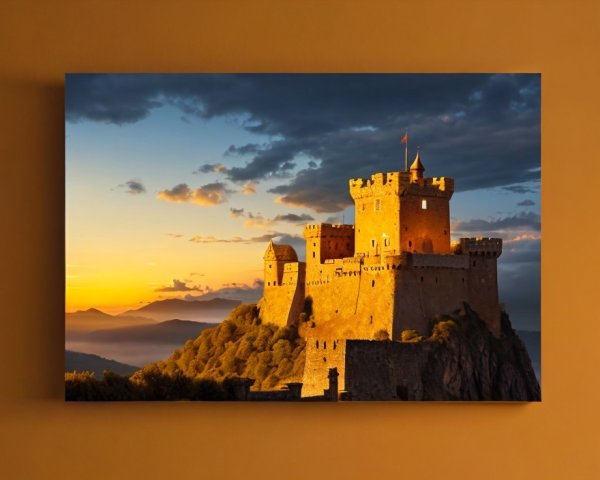 Castle on a Hill Bathed in Sunset Hues