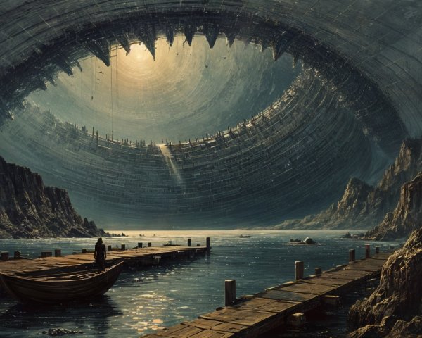 Futuristic Structure Above Tranquil Water Scene