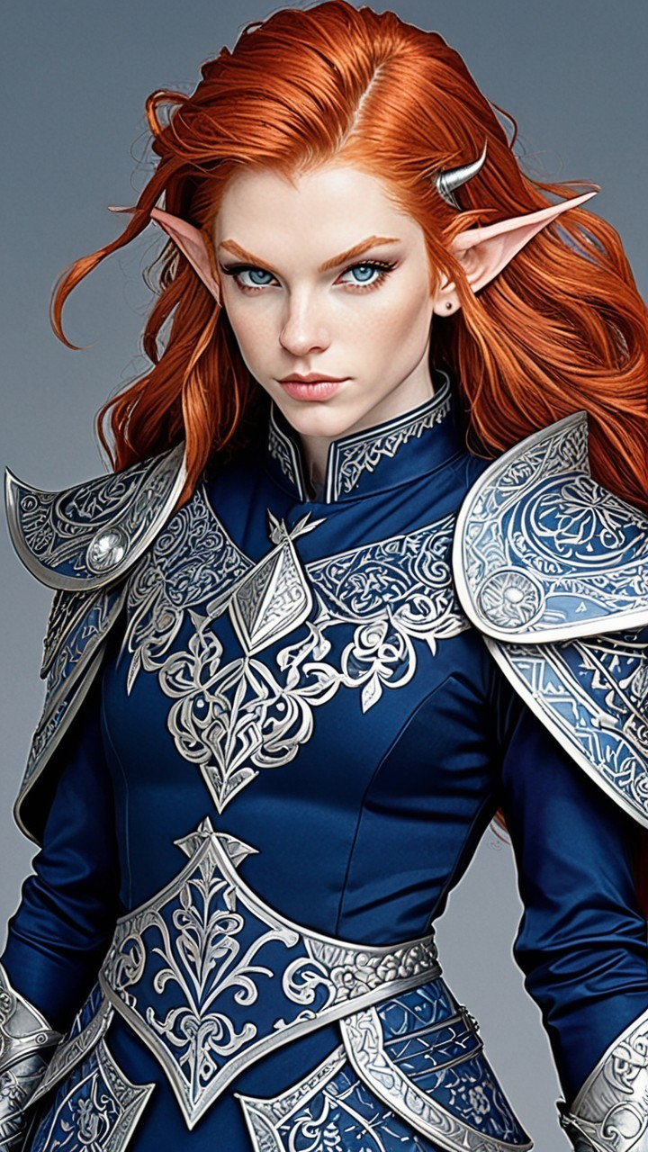 Elven Warrior in Ornate Armor with Red Hair