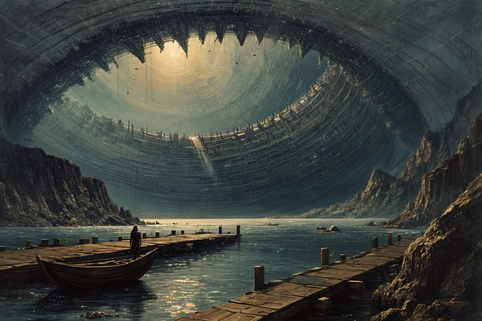 Futuristic Structure Above Tranquil Water Scene