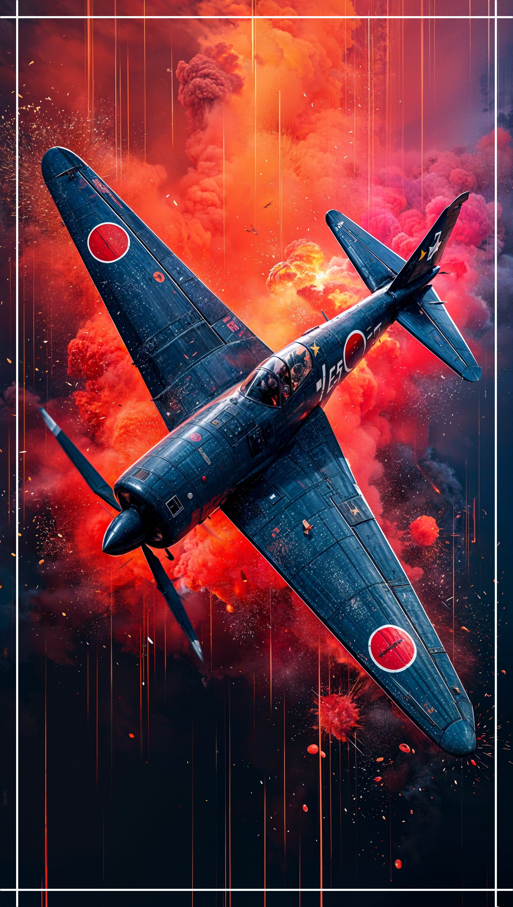 Vintage Fighter Plane Amidst Dramatic Explosion Effects