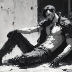 Muscular Man in Futuristic Setting with Cybernetic Limbs