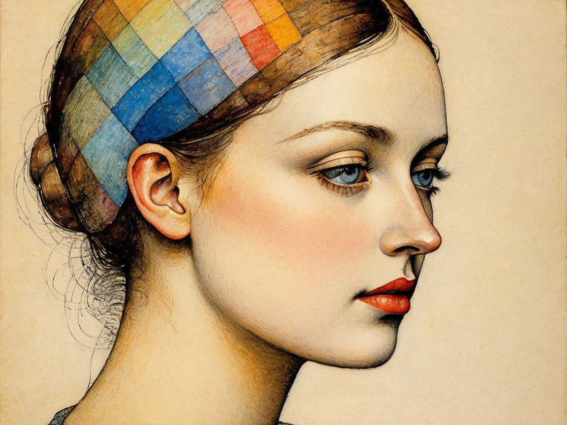 Detailed Portrait of a Young Woman with Serene Expression