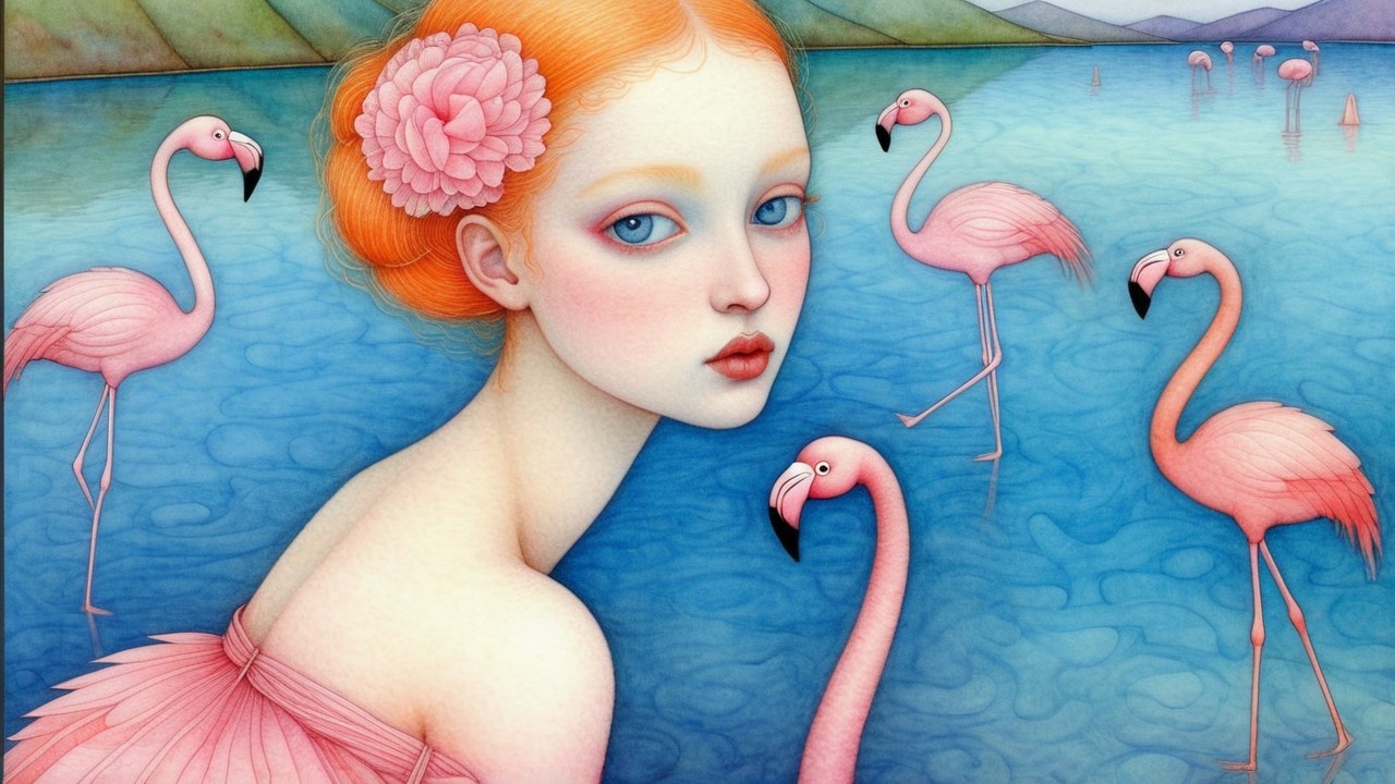 Close-Up Watercolor of Sad Girl by Tranquil River