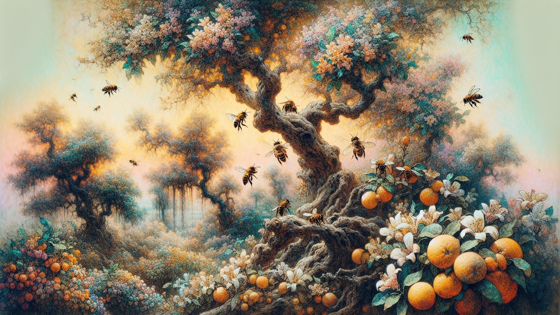 Fantastical Landscape with Gnarled Trees and Blossoms